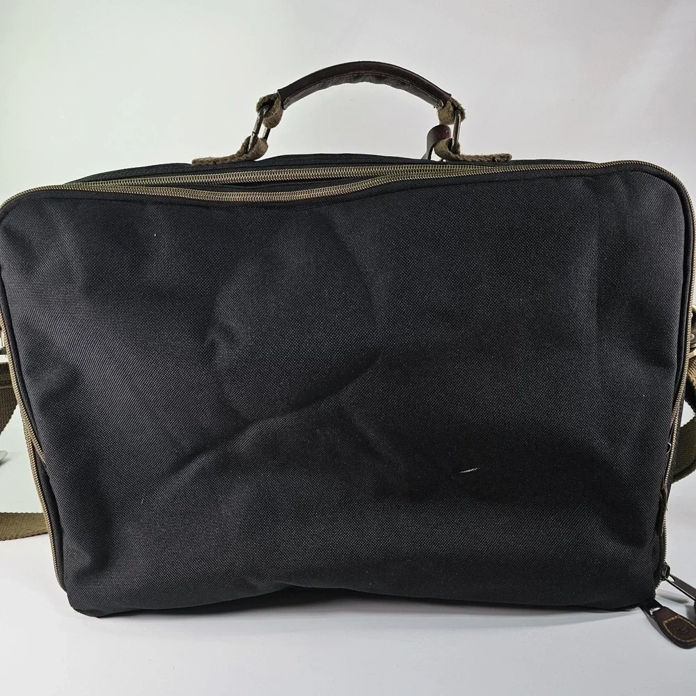 Vtg GH Bass Messenger Briefcase Shoulder Laptop Padded Leather Nylon Zip Case